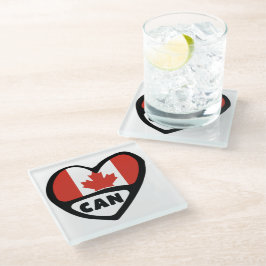 Canada Country Code Flag Heart, CAN Glazen Onderzetter