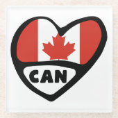 Canada Country Code Flag Heart, CAN Glazen Onderzetter (Voorkant)
