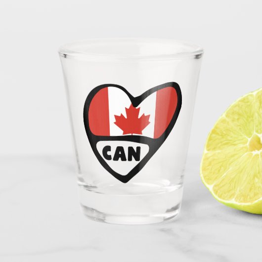 Canada Country Code Flag Heart, CAN Shot Glas (Voorkant)