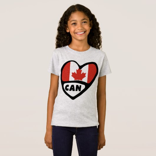 Canada Country Code Flag Heart, CAN T-shirt (Voorkant volledig)