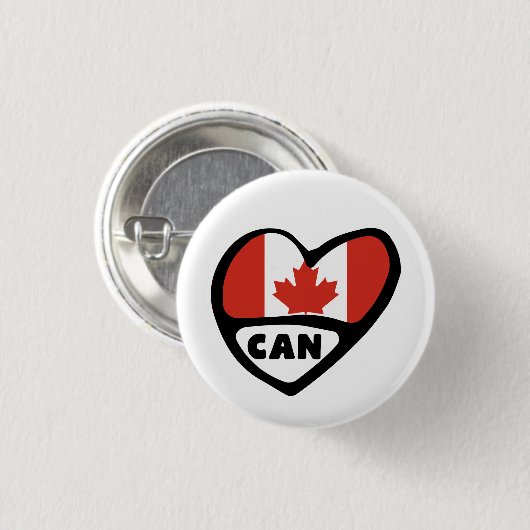 Canada Country Code Flag Heart Pin Badge, CAN Ronde Button 3,2 Cm (Voorkant /achterkant)