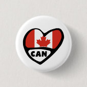 Canada Country Code Flag Heart Pin Badge, CAN Ronde Button 3,2 Cm (Voorkant)