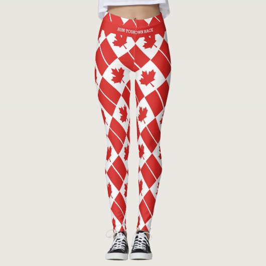 CANADA Custom Text RUN UW EIGEN RACE-vlag Leggings (Voorkant)