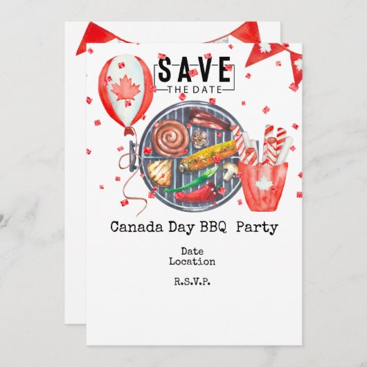 Canada Day Barbecue Uitnodiging Save the Date (Voorkant / Achterkant)