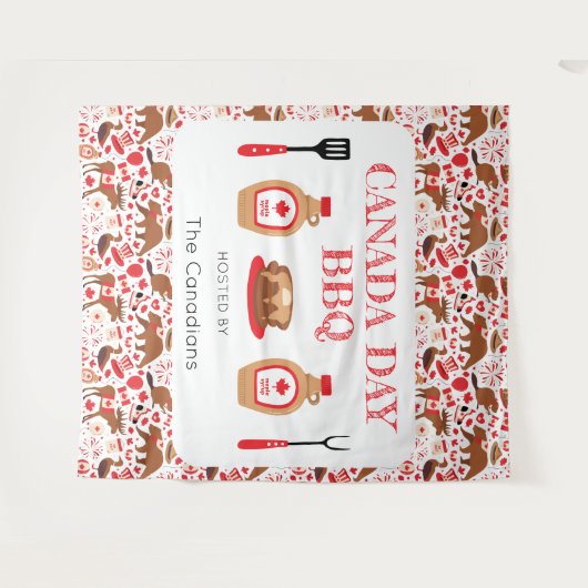 Canada Day BBQ Canadees Tapijt Achtergrond Wandkleed (Voorkant (horizontaal))