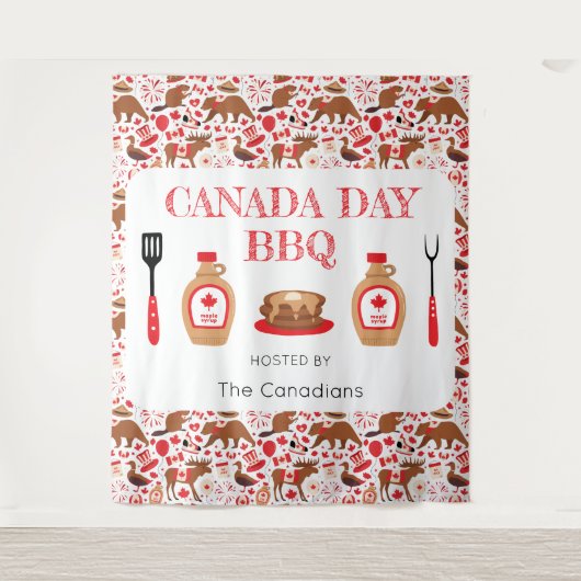 Canada Day BBQ Canadees Tapijt Achtergrond Wandkleed (Voorkant)