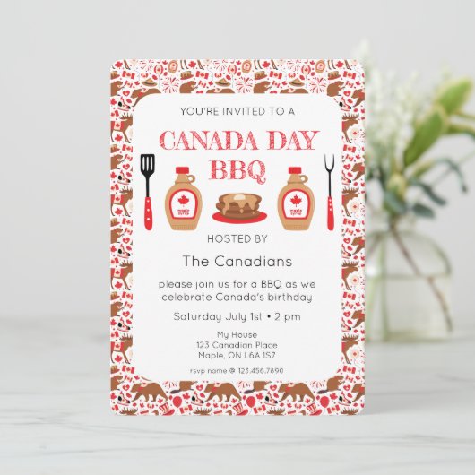 Canada Day BBQ Canadese Uitnodiging (Staand voorkant)