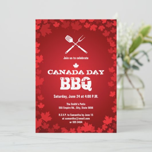 Canada Day BBQ white leaf Uitnodiging (Staand voorkant)