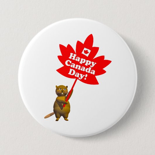 Canada Day Beaver en Maple Leaf Ronde Button 7,6 Cm (Voorkant)