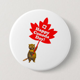 Canada Day Beaver en Maple Leaf Ronde Button 7,6 Cm