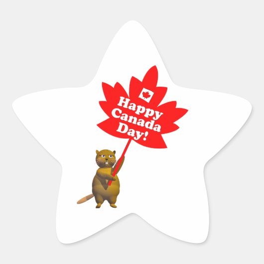 Canada Day Beaver en Maple Leaf Ster Sticker (Voorkant)