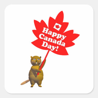 Canada Day Beaver en Maple Leaf Vierkante Sticker