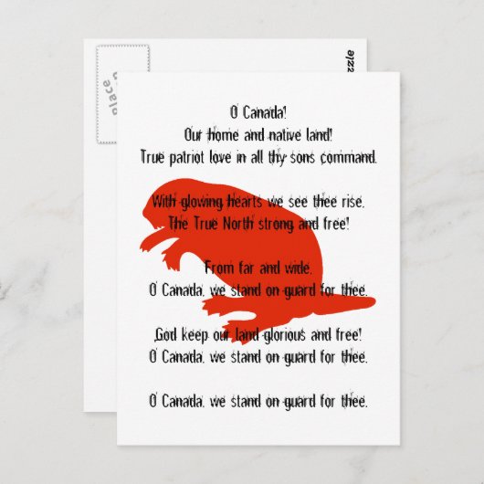 Canada Day Beaver Red White Anthem Briefkaart (Voorkant / Achterkant)