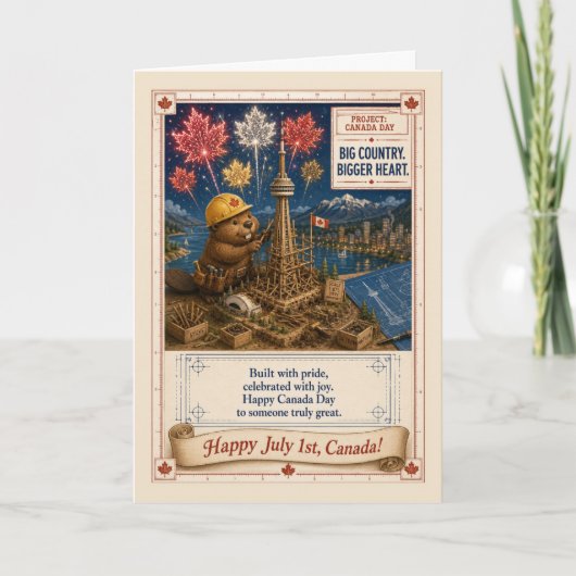 Canada Day Bever Bouwer CN Tower Kunst Patriottisc Kaart (Voorkant)