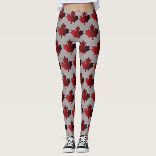 Canada Day Canadian Maple Leaf Leggings Rood Grijs (Voorkant)