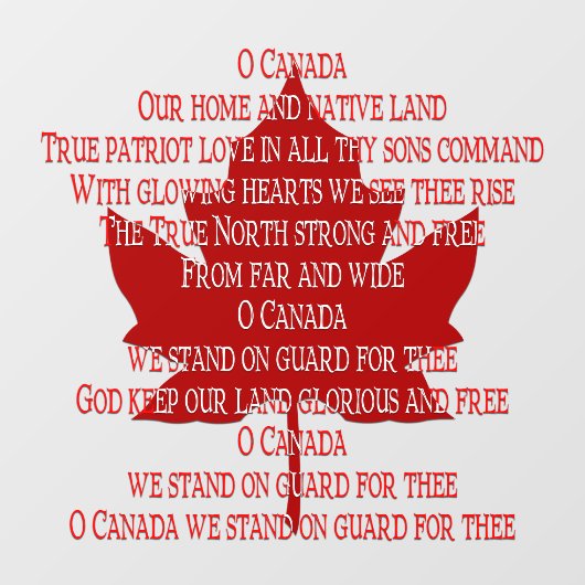 Canada Day Decomleert Canada Anthem Window Cling Raamsticker (Vel)