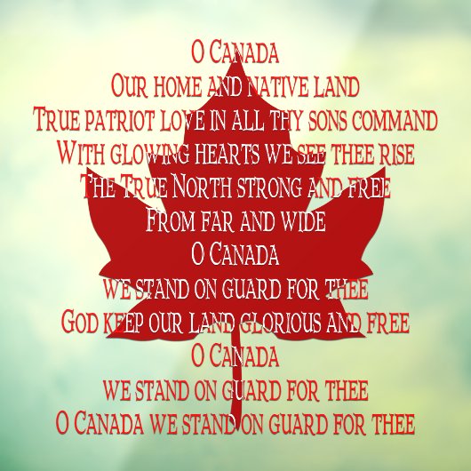 Canada Day Decomleert Canada Anthem Window Cling Raamsticker (Vel 3)