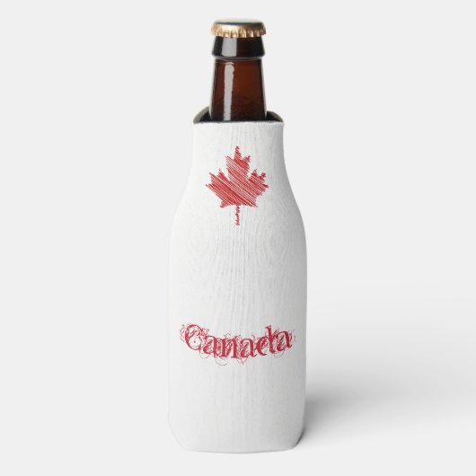 Canada Day esdoorn blad rode & witte vlag Flesjeskoeler (Fles Voorkant)