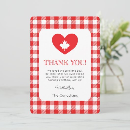 Canada Day Heart Thank You Card Kaart (Staand voorkant)