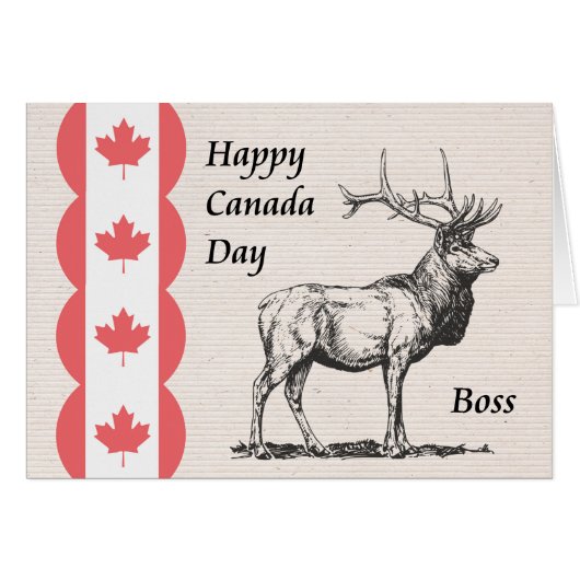 Canada Day Kaart voor boss met Moose & Flag Icon (Voorkant Horizontaal)