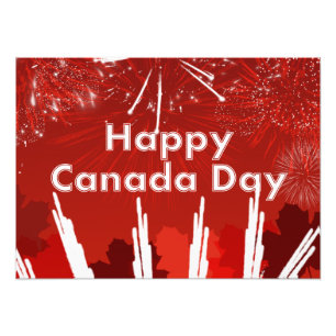 Canada Day met vuurwerk en esdoornbladeren Foto Afdruk