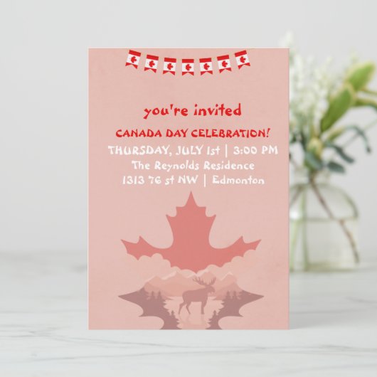 Canada Day Moose 1 juli uitnodiging (Staand voorkant)