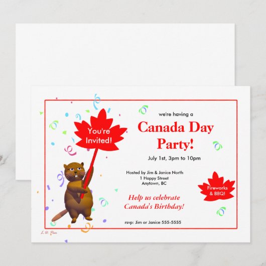 Canada Day Party Beaver Kaart (Voorkant / Achterkant)