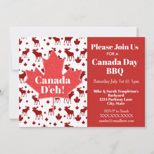 Canada Day Party-uitnodigingen Moose en Maple Leaf Kaart (Voorkant)