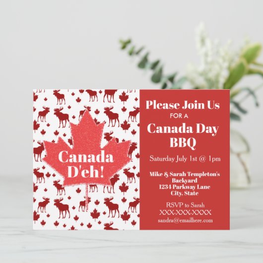 Canada Day Party-uitnodigingen Moose en Maple Leaf Kaart (Staand voorkant)