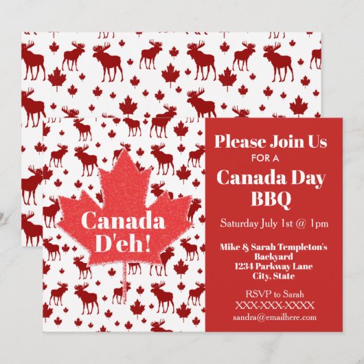 Canada Day Party-uitnodigingen Moose en Maple Leaf Kaart (Voorkant / Achterkant)