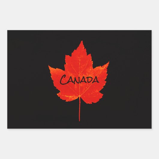 Canada Day Red Black Maple Leaf Inpakpapier Vel (Voorkant)