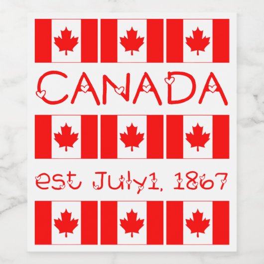 Canada Day Red Maple Leaf Pattern Canadese vlag Wijn Etiket (Enkel label)