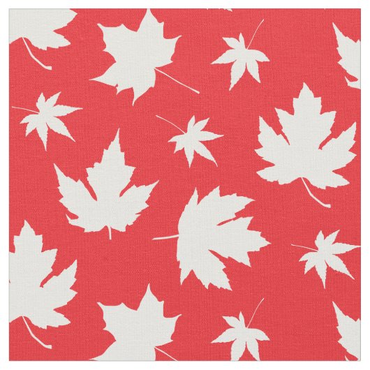 Canada Day White Maple Leaf Pattern op Red Stof (Close Up)
