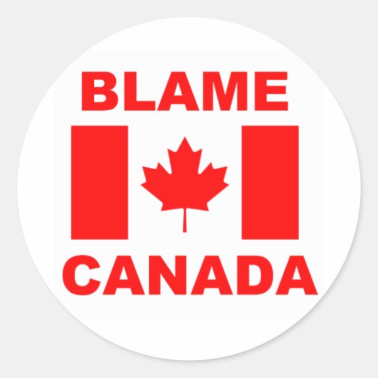 Canada de schuld geven ronde sticker (Voorkant)