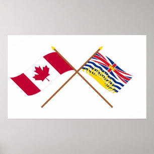 Canada en British Columbia Crossed Flags Poster