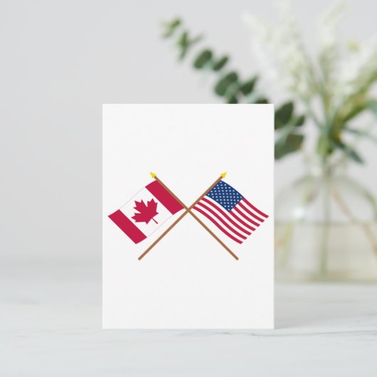 Canada en de Verenigde Staten gekruiste vlaggen Briefkaart (Staand voorkant)