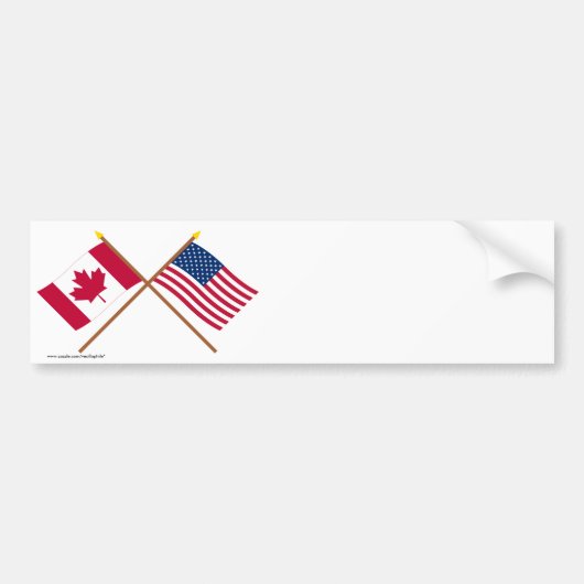 Canada en de Verenigde Staten gekruiste vlaggen Bumpersticker (Voorkant)