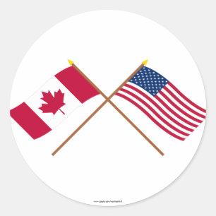 Canada en de Verenigde Staten kruisten vlaggen Ronde Sticker