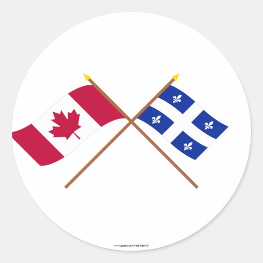 Canada en Quebec Crossed Flags Ronde Sticker (Voorkant)