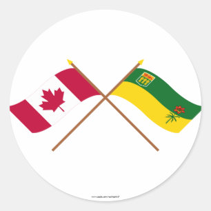 Canada en Saskatchewan gekruiste vlaggen Ronde Sticker