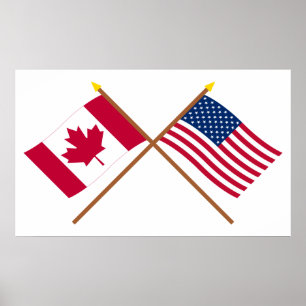 Canada en Verenigde Staten Gekruiste Vlaggen Poster
