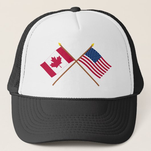 Canada en Verenigde Staten Gekruiste Vlaggen Trucker Pet (Voorkant)
