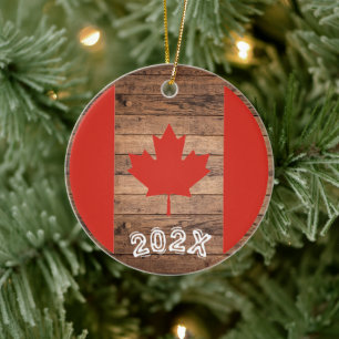Canada Esdoornblad Vlag Aangepaste Naam- Jaar Keramisch Ornament