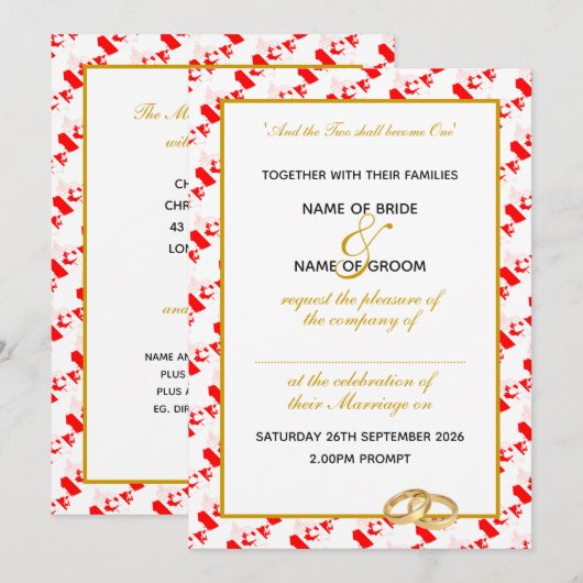 CANADA Faux Gold Trim gepersonaliseerde bruiloft Kaart (Voorkant / Achterkant)