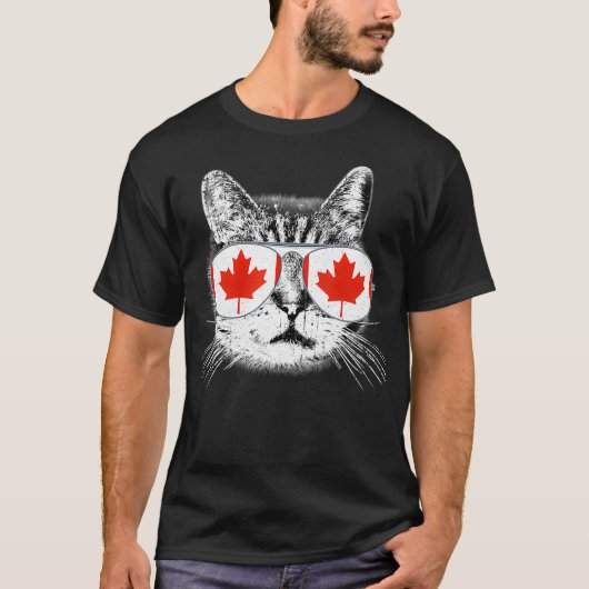 Canada Flag Canadian Cat Zonnebril Funny T Mannen T-shirt (Voorkant)