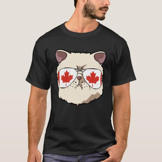 Canada Flag Canadian Exotic Shorthaire Cat Sunglas T-shirt (Voorkant)