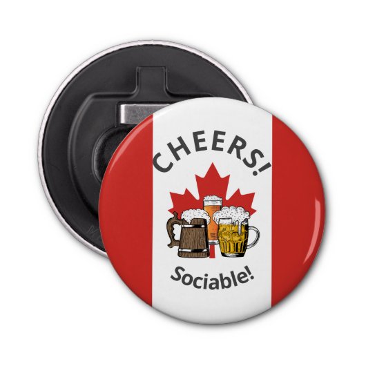 CANADA FLAG Cartoon 3 Bierkaas Button Flesopener (Voorkant)