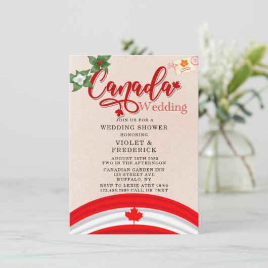 Canada Flag en Florals Wedding Shower Kaart (Staand voorkant)