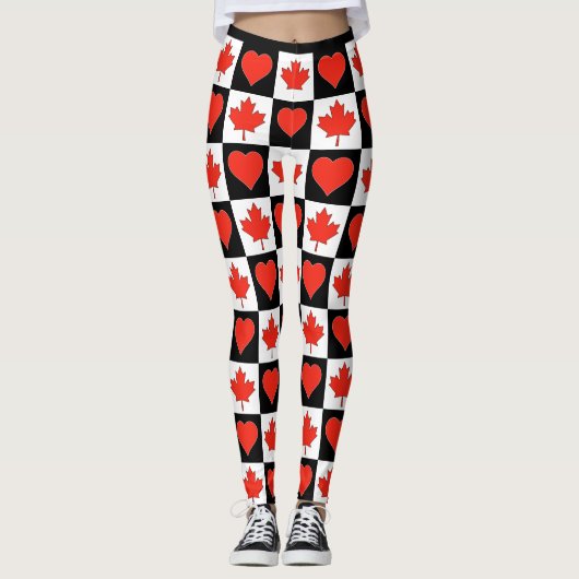 Canada Flag Heart Pattern Cute Patriotic Canadian Leggings (Voorkant)
