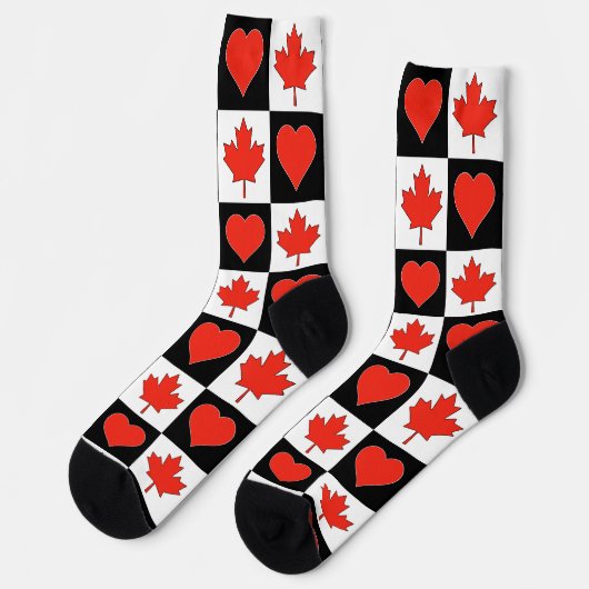 Canada Flag Heart Pattern Fun Patriotic Canada Sokken (Links)